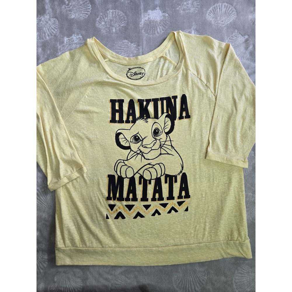Disney Lion King Simba Hakuna Matata Yellow Graphic Top XL 15-17 Raglan Sleeve